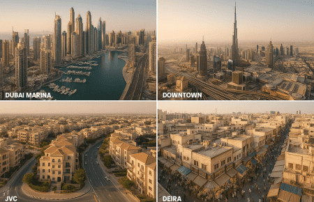 איזה שכונות בדובאי באמת מחזירות תשואה אחרי מסים? השוואה בין מרינה, דאונטאון, JVC ודיירה