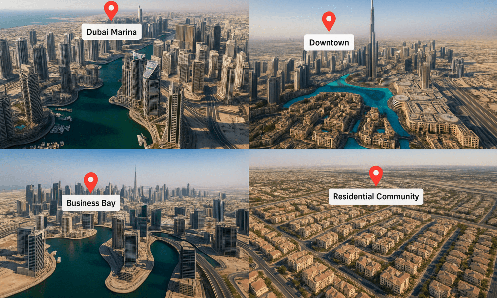 איזו שכונה בדובאי נותנת את המקסימום? השוואה בין מרינה, דאון טאון, JVC ו-Business Bay לפי קהילה, ביקוש ושכירות